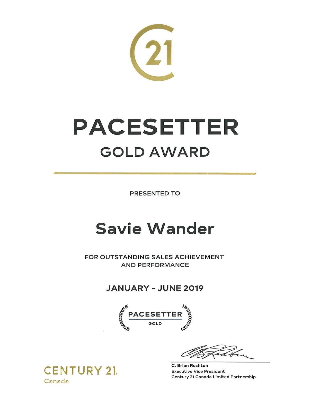 Pacesetter® Gold Award (January-June 2020)